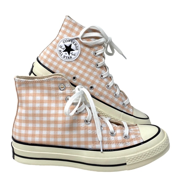 Converse Chuck 70 Gingham High Top Shoes White Coral Canvas For